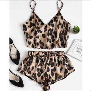 Leopard Satin Cami Top Shorts Pajama Set
